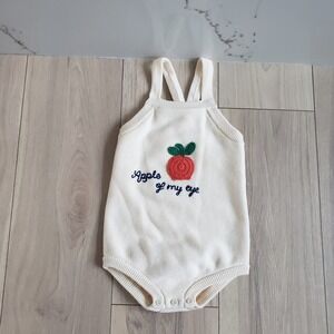 Hanna Andersson Romper Unisex 3T Cream Apple Of My Eye Knit Sunsuit One Piece